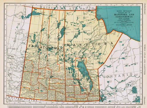 Genuine-Antique-Map-Popular-Map-of-Manitoba-and-Saskatchewan-1940-Rand-McNally-Maps-Of-Antiquity