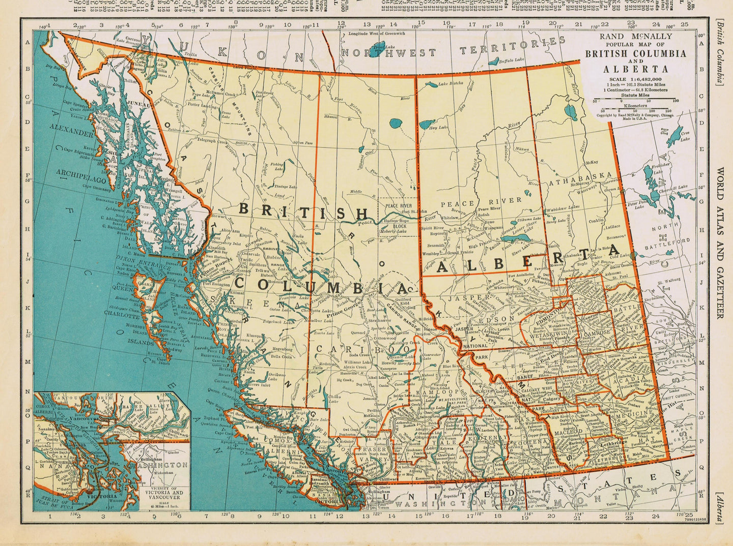 Genuine-Antique-Map-Popular-Map-of-British-Colombia-and-Alberta-1940-Rand-McNally-Maps-Of-Antiquity