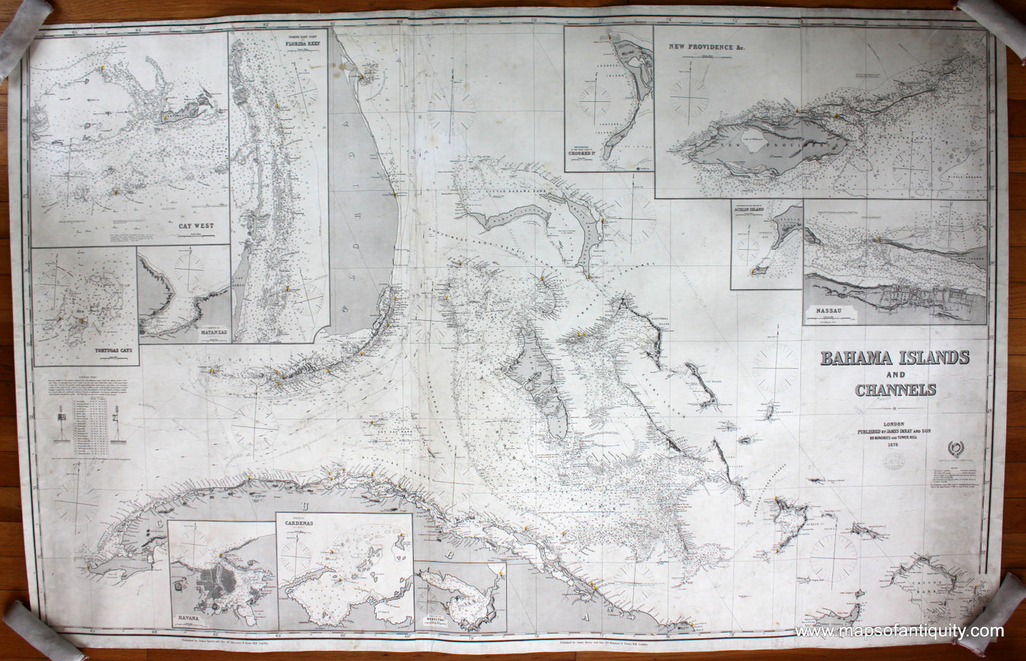 Antique--Nautical-Chart-Bahama-Islands-&-Channels-**********-Central-America-and-Caribbean--1878-Imray-Maps-Of-Antiquity