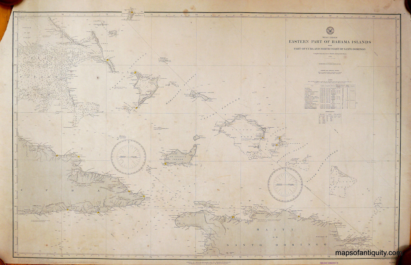Antique-Nautical-Chart-West-Indies-Eastern-Part-of-Bahama-Islands-**********-Caribbean--1885-U.S.-Coast-&-Geodetic-Survey-Maps-Of-Antiquity