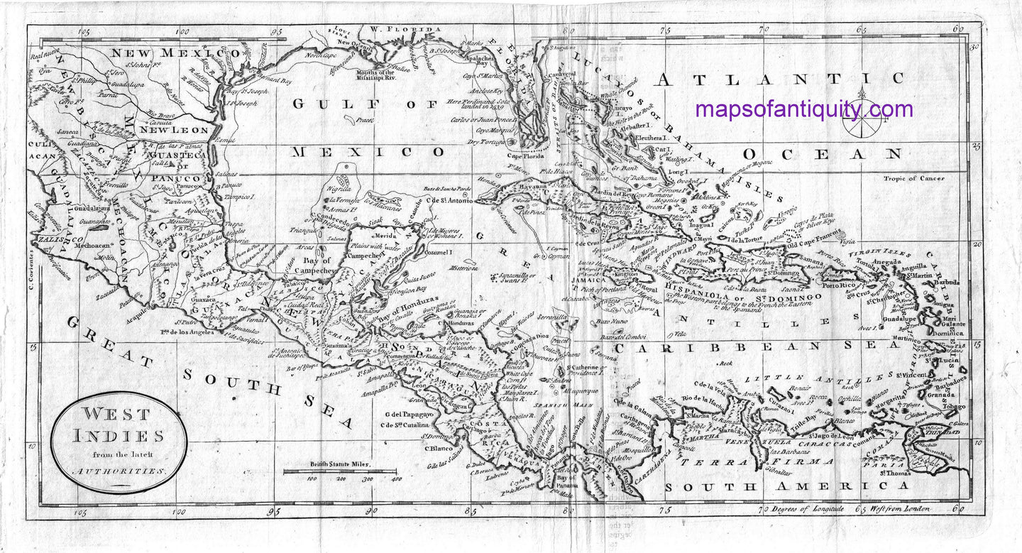 Black-&-White-Engraved-Antique-Map-West-Indies-from-the-Latest-Authorities-**********-Caribbean--1790-Kitchin-Maps-Of-Antiquity