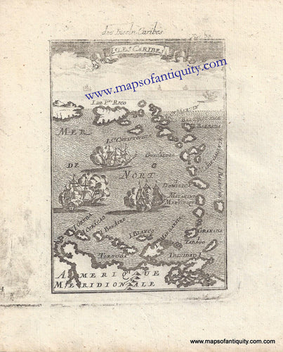 Antique-Black-and-White-Map-Die-Inseln-Caribes-Isles-Caribes-******-North-America-Caribbean-1683-Mallet-Maps-Of-Antiquity