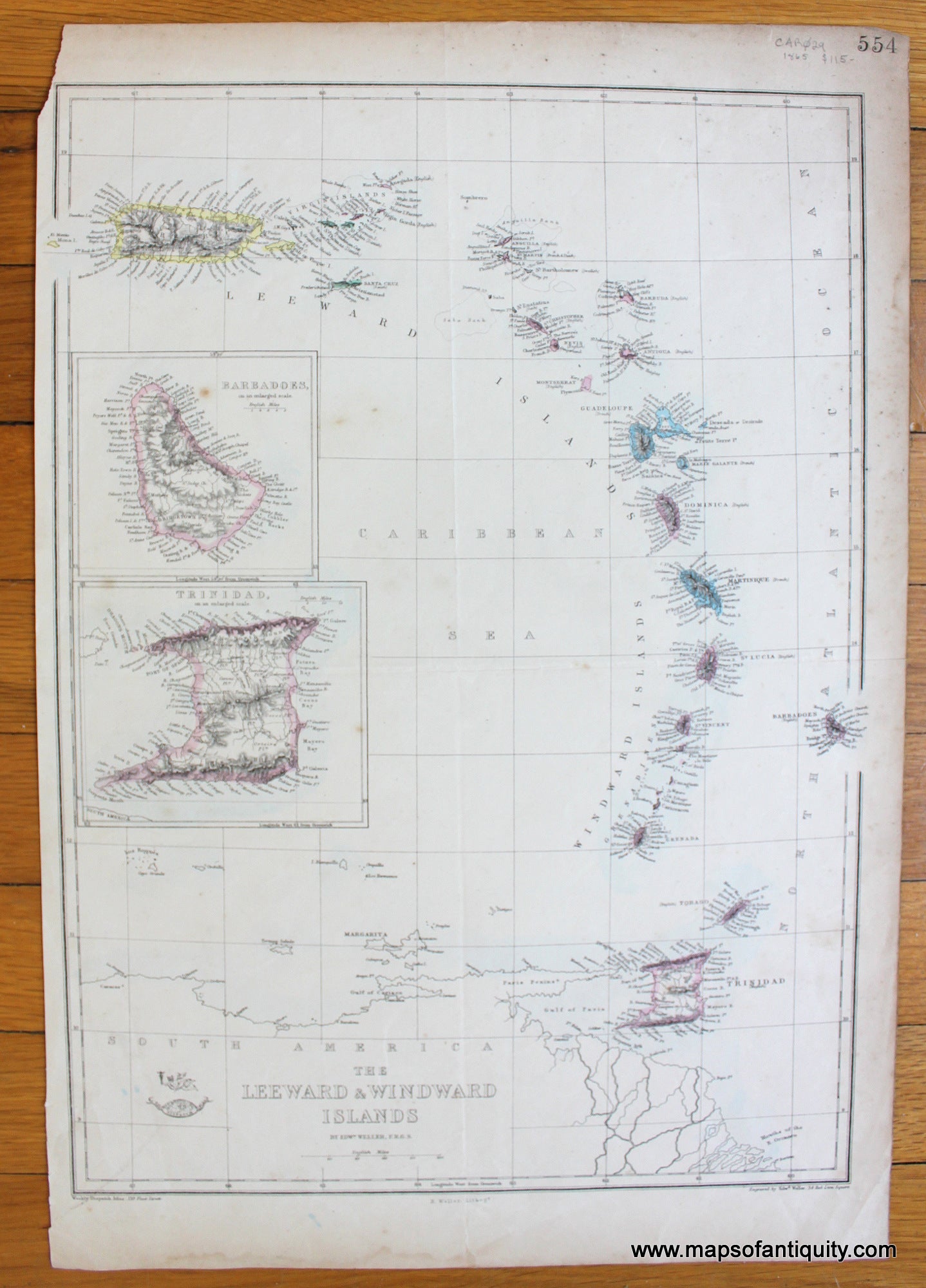 Antique-Map-Caribbean-West-Indies-Leeward-Windward-Islands-1865