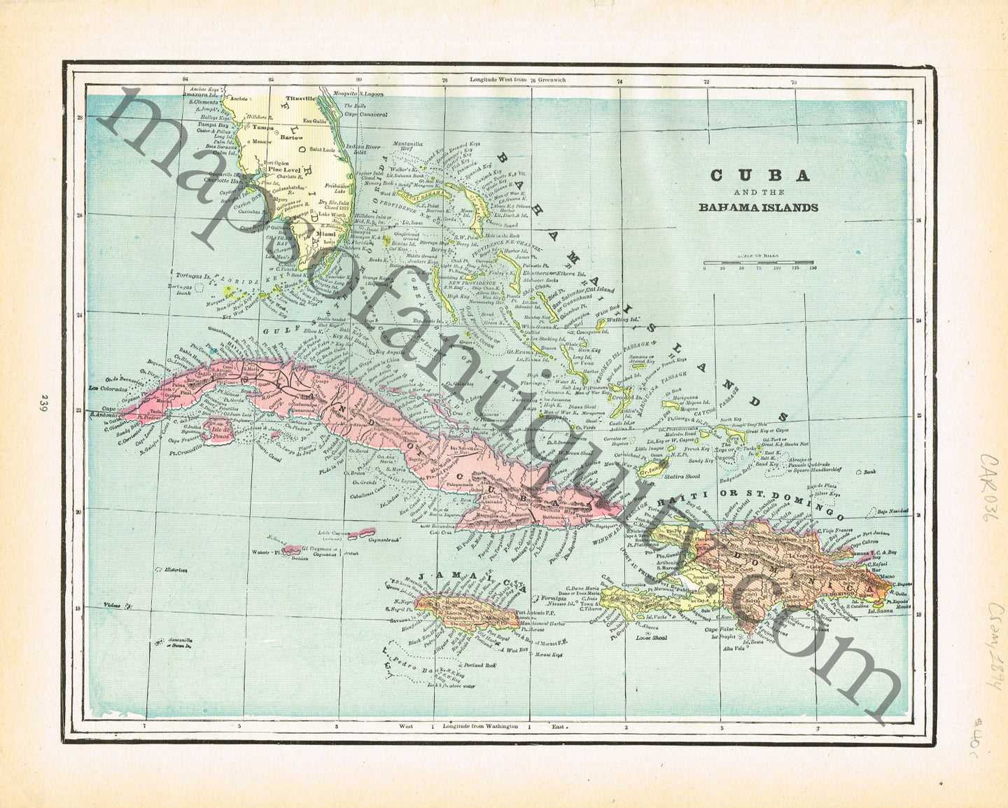 Antique-Printed-Color-Map-Cuba-and-The-Bahama-Islands-verso:-Mexico-Caribbean-&-Latin-America-Caribbean-1894-Cram-Maps-Of-Antiquity