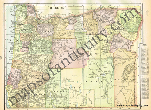 Antique-Printed-Color-Map-Oregon-Caribbean-&-Latin-America--1900-Cram-Maps-Of-Antiquity