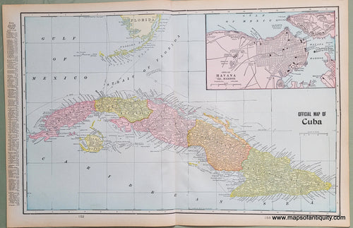Antique-Printed-Color-Map-Official-Map-of-Cuba-verso:-Mexico-and-Central-America**********-Caribbean-&-Latin-America--1900-Cram-Maps-Of-Antiquity