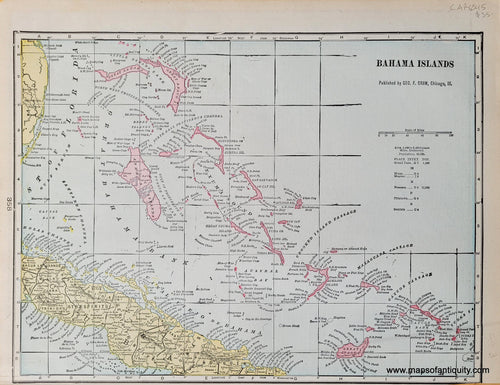 Antique-Printed-Color-Map-Map-of-The-Island-of-Jamaica-Verso:-Bahama-Islands-******-Caribbean-&-Latin-America-Caribbean-c.-1900-Cram-Maps-Of-Antiquity