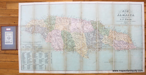 Antique-Printed-Color-Map-Map-of-Jamaica-Caribbean-&-Latin-America--1883-J.J.-Wood-Maps-Of-Antiquity