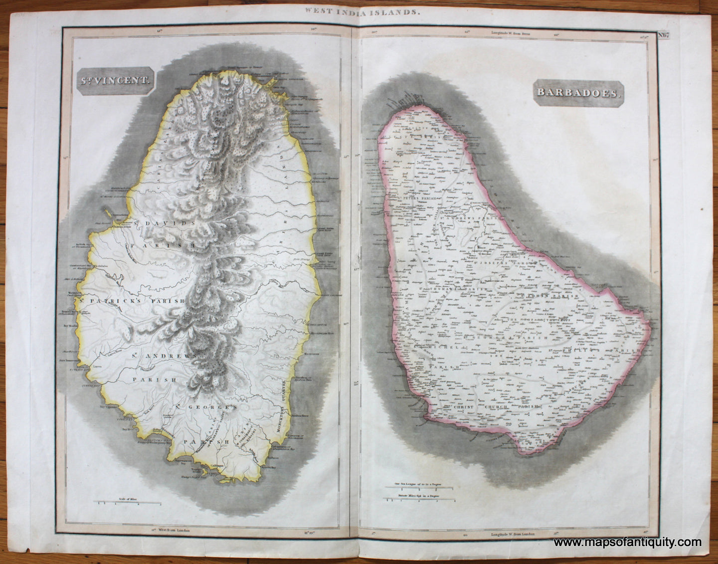 Antique-Hand-Colored-Map-West-India-Islands-(St.-Vincent-and-Barbadoes)-******-Caribbean-&-Latin-America-Caribbean-1817-Thomson-Maps-Of-Antiquity