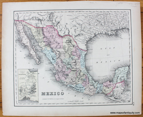 Antique-Hand-Colored-Map-Mexico-North-America-Caribbean-&-Latin-America-Mexico-1857-Colton-Maps-Of-Antiquity