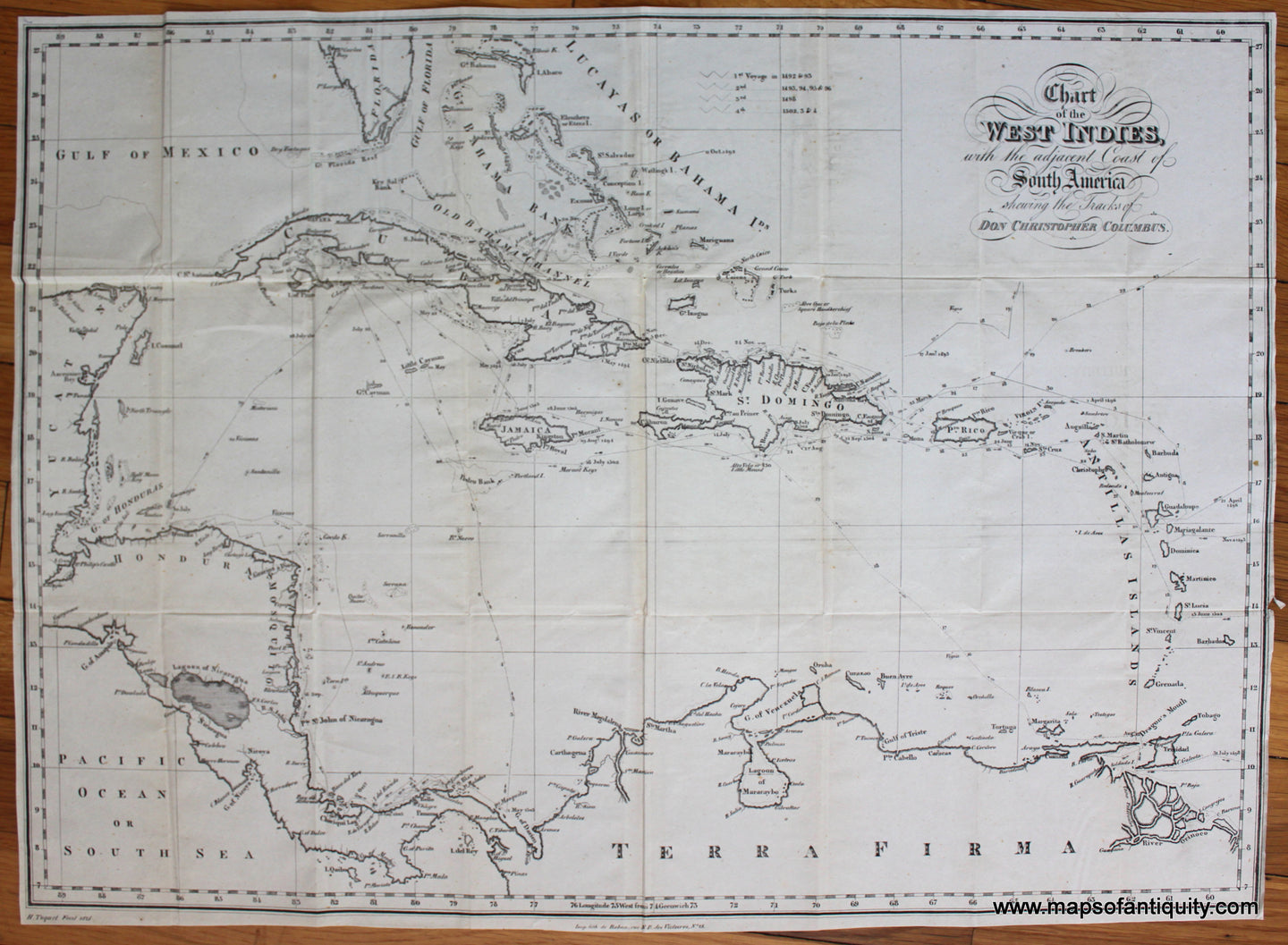 Antique-Map-Chart-West-Indies-Caribbean-History-Christopher-Columbus-1828-Washington-Irving-1800s-19th-century
