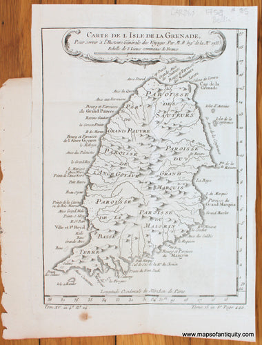 Antique-Map-Carte-de-L'Isle-de-La-Grenade-Grenada-Island-Caribbean-Bellin-L'Histoire-Generale-des-Voyages-1758-1750s-1700s-Mid-18th-Century-Maps-of-Antiquity
