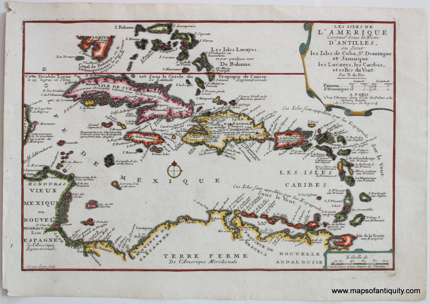 Antique-Map-Caribbean-Antilles-Windward-Leeward-Virgin-Islands-de-Fer-1705