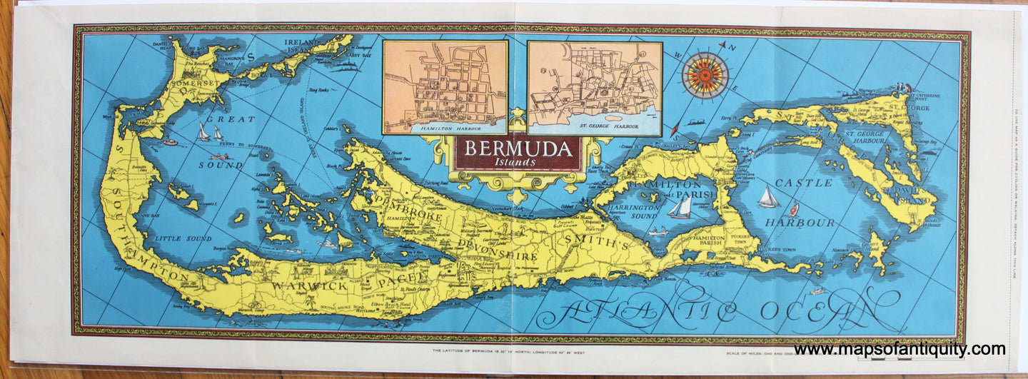 Antique-Map-Bermuda-Islands-Bermudas-1930-1930s-1900s-Early-Mid-20th-Century-Maps-of-Antiquity