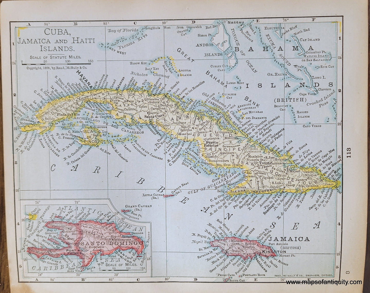 Genuine-Antique-Map-Cuba-Jamaica-and-Haiti-Islands-1900-Rand-McNally-Maps-Of-Antiquity