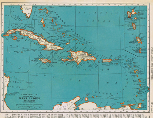 Genuine-Antique-Map-Popular-Map-of-West-Indies--1940-Rand-McNally-Maps-Of-Antiquity