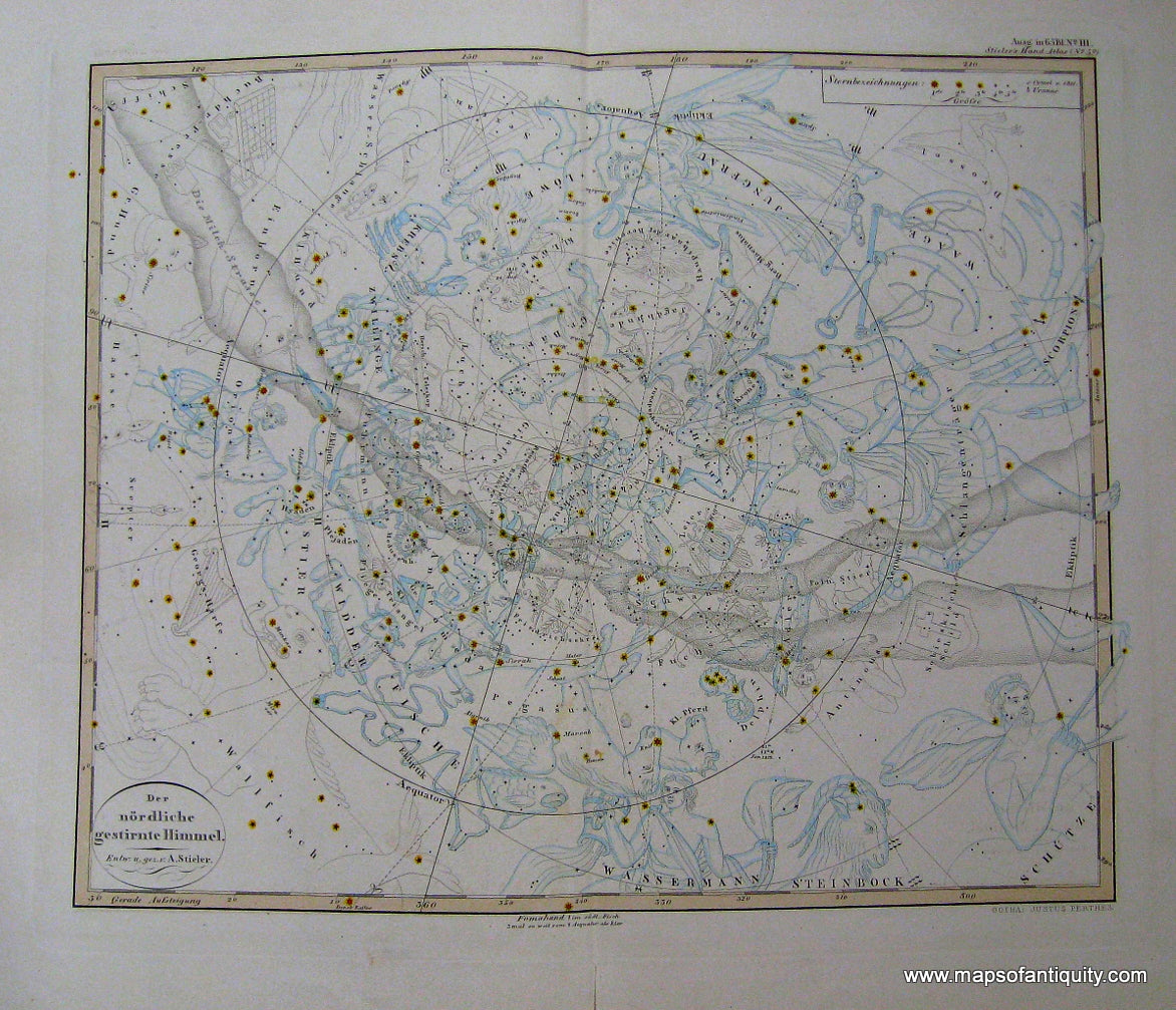 Hand-Colored-Antique-Celestial-Map-Der-nordliche-gestirnte-Himmel.-Celestial---circa-1852-Stieler-Maps-Of-Antiquity