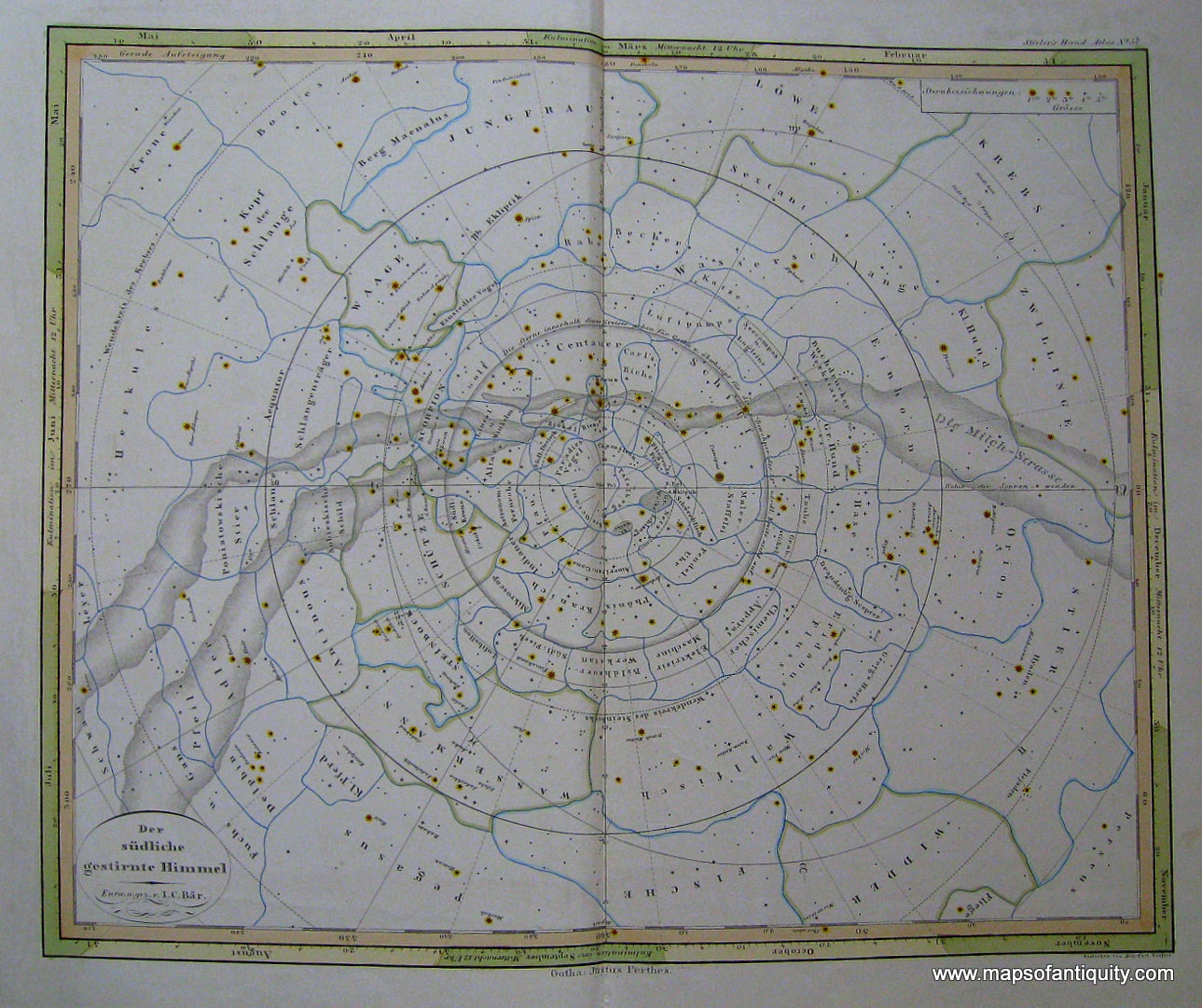 Hand-Colored-Antique-Celestial-Map-Der-sudliche-gestirnte-Himmel**********-Celestial--circa-1852-Stieler-Maps-Of-Antiquity