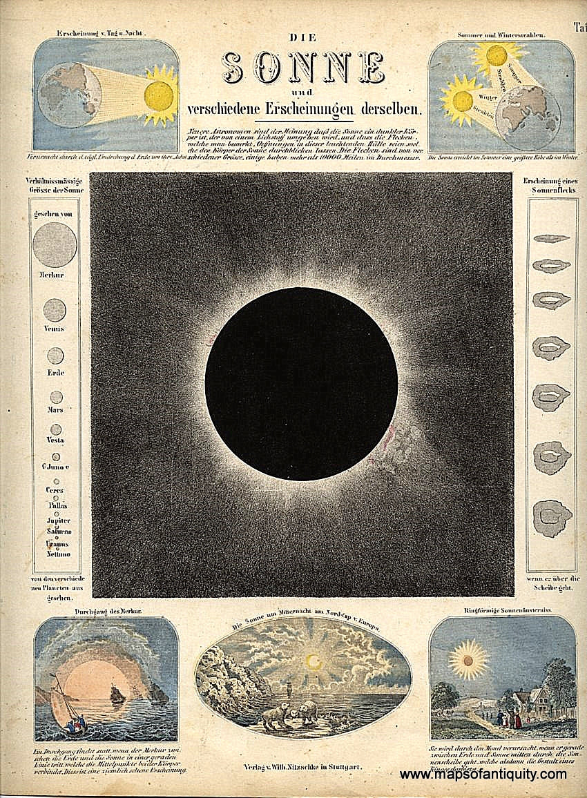 Antique-Celestial-Map-Die-Sonne-und-verschiedene-Erscheinungen-derselben.-**********-Celestial--1851-Wilhelm-Nitzchke-Maps-Of-Antiquity