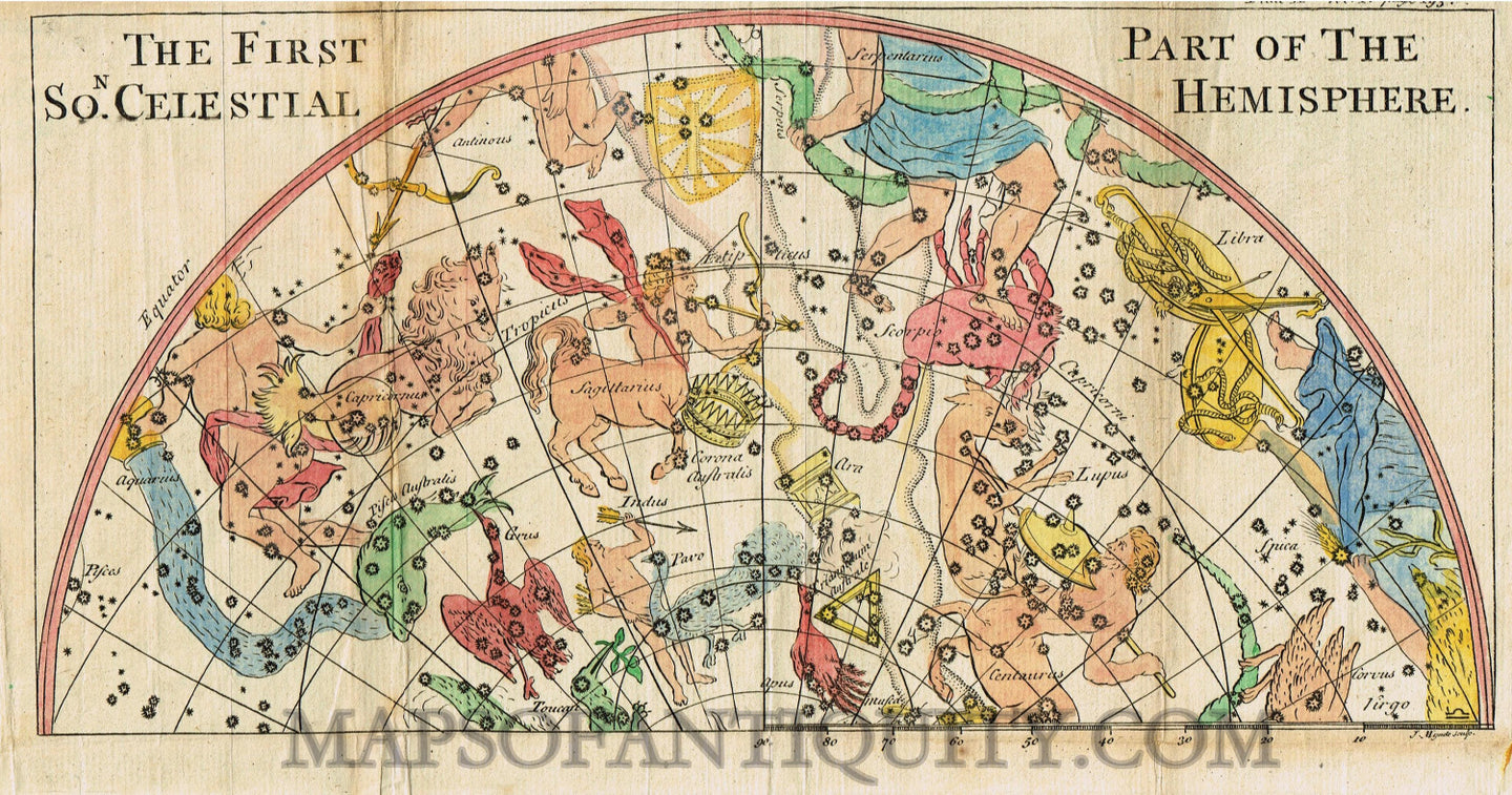 Antique-Black-and-White-Celestial-Maps-The-First-Part-of-the-Southern-Celestial-Hemisphere-**********-Celestial--1730-Pluche-Maps-Of-Antiquity