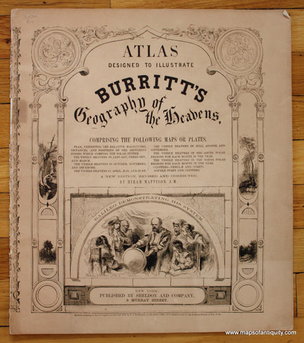 Black-and-White-Atlas-Cover-Page-Burritt's-Geography-of-the-Heavens-Cover-Page--Celestial--1856-Burritt-Maps-Of-Antiquity
