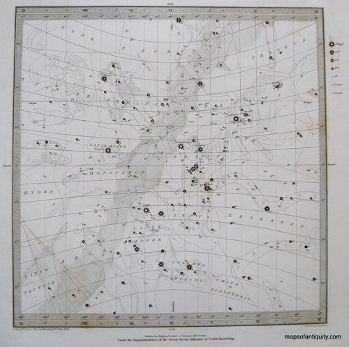 Antique-Engraving-Celestial-Map-No.-2-featuring-Cancer-Gemini-and-Taurus**********-Celestial--1832-SDUK/-Society-for-the-Diffusion-of-Useful-Knowledge-Maps-Of-Antiquity