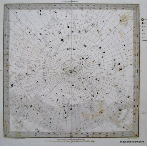 Antique-Engraving-Celestial-Map-No.-5-featuring-Ursa-Major-Perseus-and-Cassiopeia-Circumjacent-the-North-Pole**********-Celestial--1832-SDUK/-Society-for-the-Diffusion-of-Useful-Knowledge-Maps-Of-Antiquity