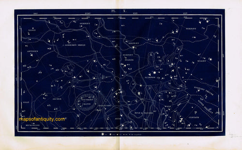 Antique-Printed-Color-Celestial-Map-Plate-X-with-the-Scorpion-and-the-Archer-Constellations-******-Celestial--1846-Butler-Maps-Of-Antiquity