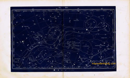 Antique-Printed-Color-Celestial-Map-Plate-XIV-with-the-Water-Serpent-and-the-Centaur-Constellations-******-Celestial--1846-Butler-Maps-Of-Antiquity