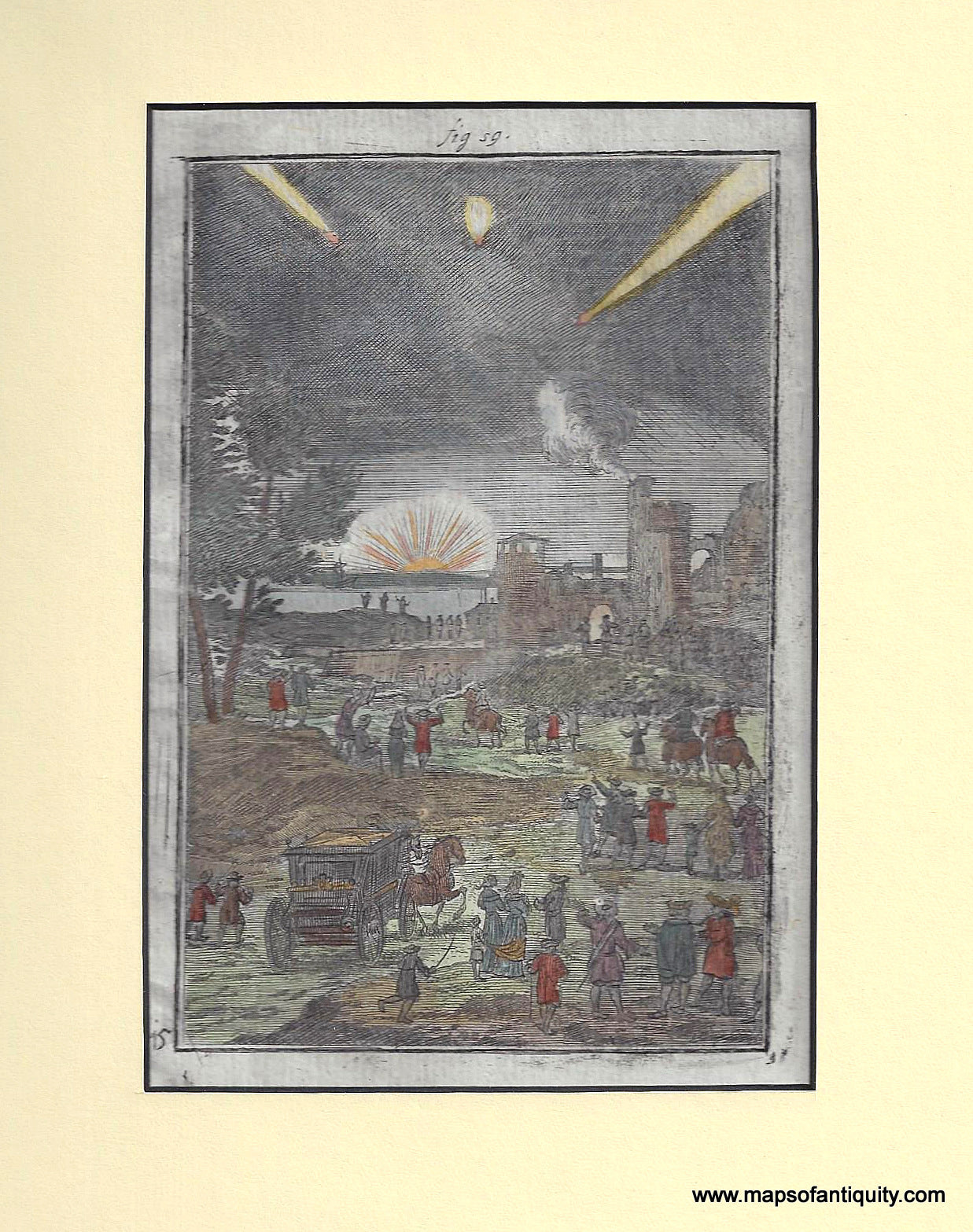 Antique-Hand-Colored-Celestial-Map-Medieval-Town-with-Comets-**********-Celestial--1719-Mallet-Maps-Of-Antiquity