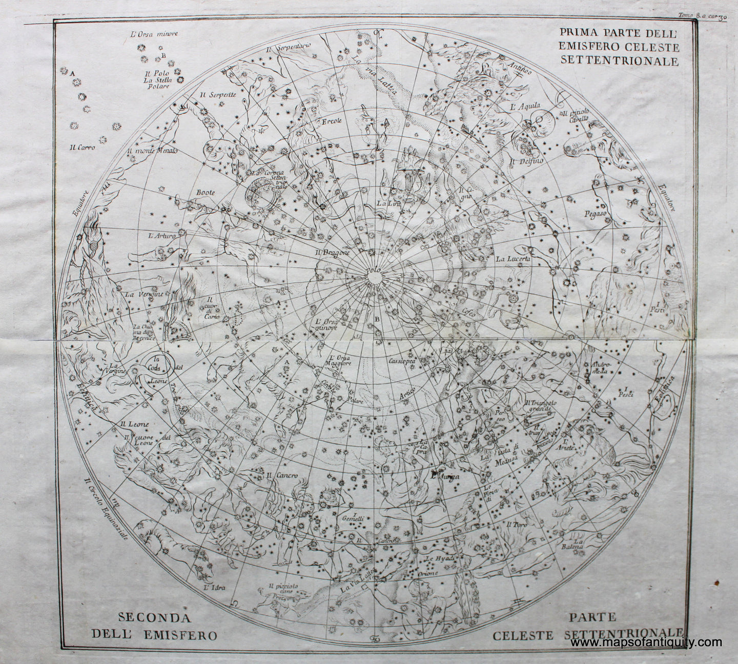 Antique-Black-and-White-Celestial-Map-Celeste-Settentrionale---Constellations-of-the-Northern-Hemisphere-**********-Celestial--1760-Pluche-Maps-Of-Antiquity