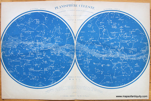 Antique-Map-Planisphere-Celeste-Celestial-Constellation-Stars-Star-Zodiac-AstronomyFayard-Atlas-Universel-French-1877-1870s-1800s-Mid-Late-19th-Century-Maps-of-Antiquity