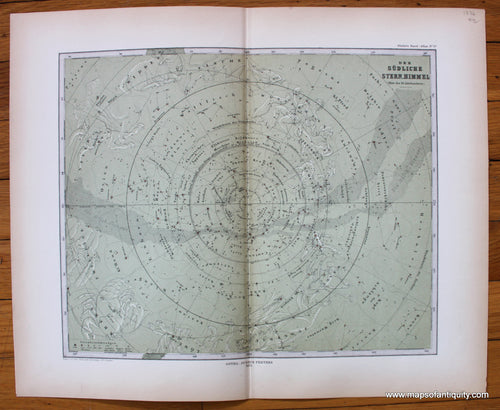 Antique-Map-Sudliche-Stern-Himmel-Southern-Constellations-Stars-zodiac-Celestial-Stieler-1876-1870s-1800s-19th-century-Maps-of-Antiquity