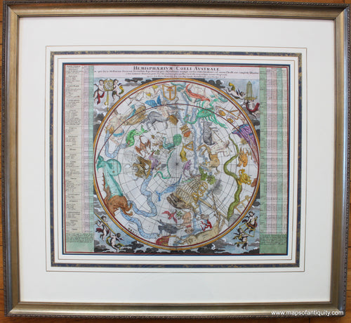 Antique-Hand-Colored-Celestial-Map-Hemisphaerium-Coeli-Australe-1730-Homann-(Dopplemayr)-1700s-18th-century-Maps-of-Antiquity