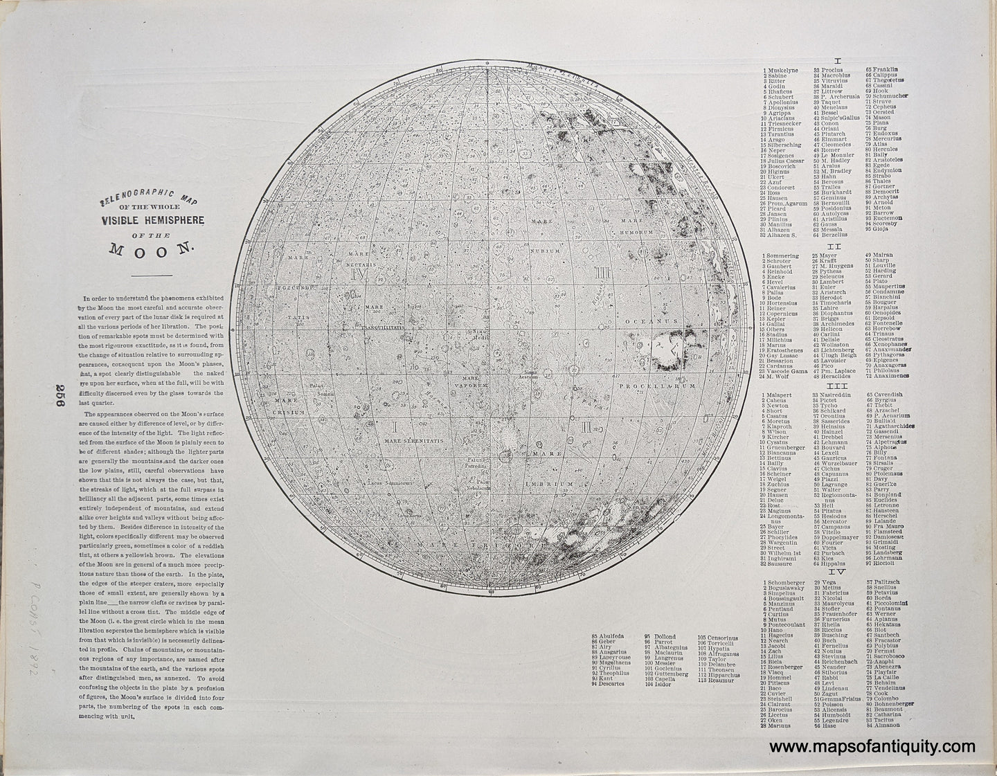 Genuine-Antique-Printed-Color-Comparative-Chart-Phases-and-Movements-of-the-Moon;-verso:-Selenographic-Map-of-the-Whole-Visible-Hemisphere-of-the-Moon-Celestial--1892-Home-Library-&-Supply-Association-Maps-Of-Antiquity-1800s-19th-century