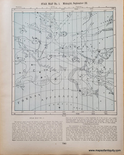Genuine-Antique-Map-Star-Map-No-1-Midnight-September-22-Verso-Selenographic-Map-of-the-Whole-Visible-Hemisphere-of-the-Moon-1903-Cram-Maps-Of-Antiquity