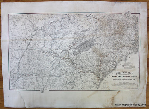 Antique-Map-Military-Map-Showing-the-Marches-of-the-United-States-Forces-under-the-Command-of-Maj.-Gen.-W.T.-Sherman-U.S.A.-during-the-years-1863-1864-1865-Kossak-US-War-Dept-Civil-War