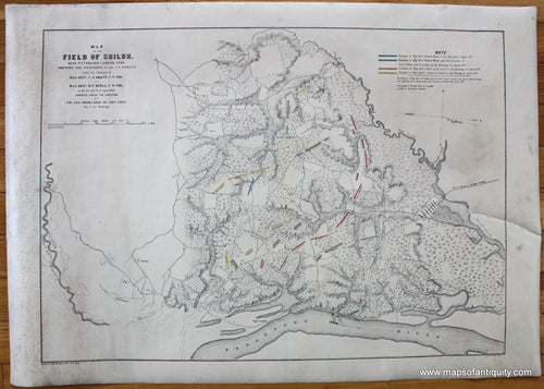 Antique-Map-Civil-War-Battle-Shiloh-Field-Pittsburg-Landing-Tennessee-Bien-US-War-Department-1867-1860s-1800s