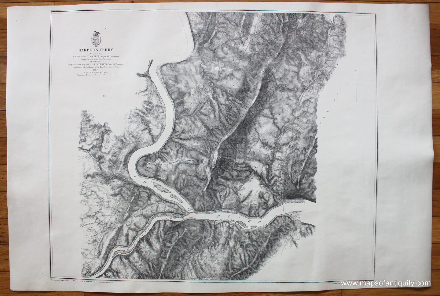 Antique-Map-Civil-War-Battle-Harpers-Ferry-West-Virginia-Bien-US-War-Department-1867-1860s-1800s