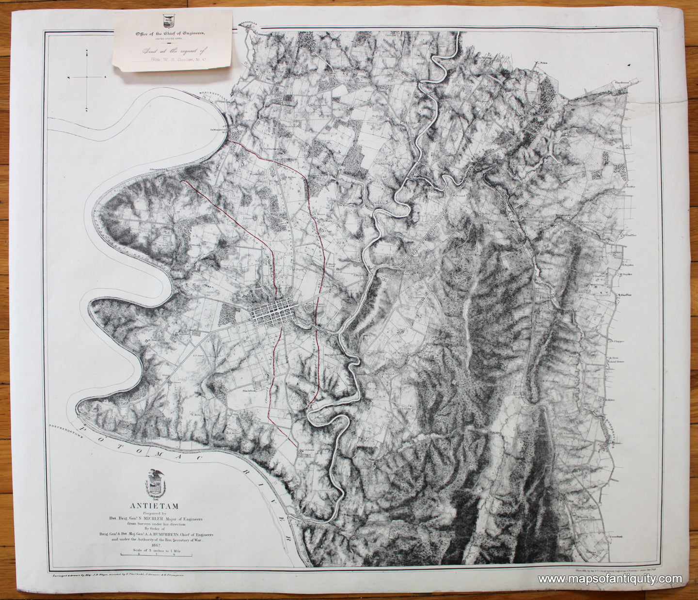 Antique-Map-Civil-War-Battle-Antietam-Sharpsburg-Maryland-Bien-US-War-Department-1867-1860s-1800s