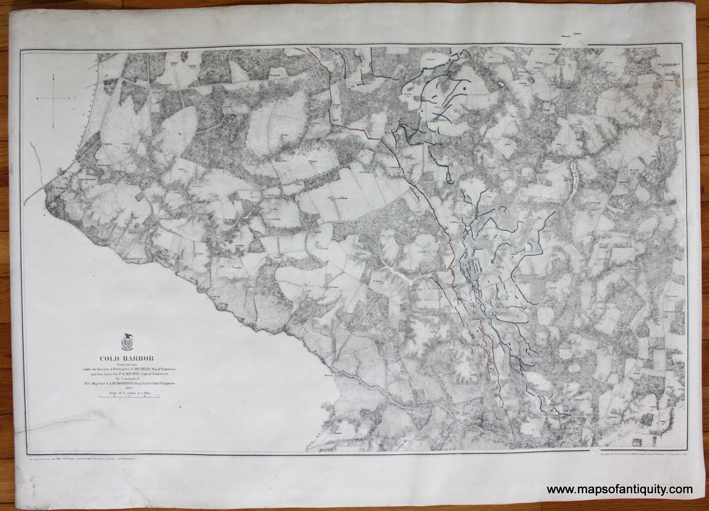 Antique-Map-Civil-War-Battle-Cold-Harbor-Virginia-Bien-US-War-Department-1867-1860s-1800s