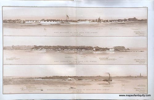 Antique-Lithograph-Print-Plate-1.-Three-views-from-Fort-Sumter-Charleston-Harbor-S.C.-(Fort-Moultrie-Fort-Johnson-Morris-Island-and-Cummings-Point)-February-13th-1861-1891-US-War-Dept.-Civil-War-Civil-War-1800s-19th-century-Maps-of-Antiquity