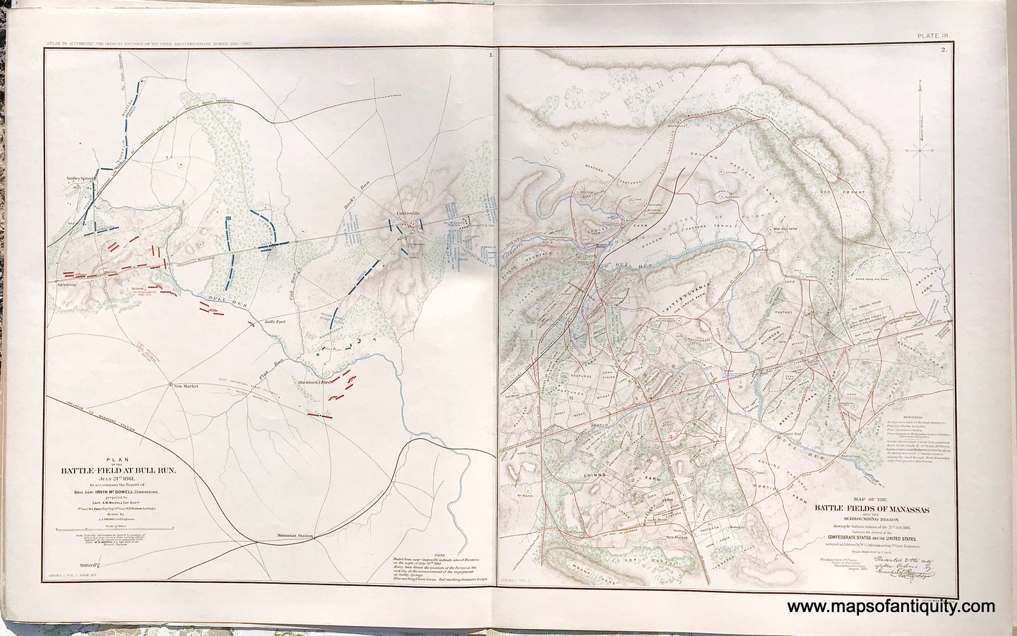 Antique-Lithograph-Print-Plate-3.-Battle-Field-at-Bull-Run-July-21st-1861-/-Battle-Fields-of-Manassas-July-21-1861-1891-US-War-Dept.-Civil-War-Civil-War-1800s-19th-century-Maps-of-Antiquity