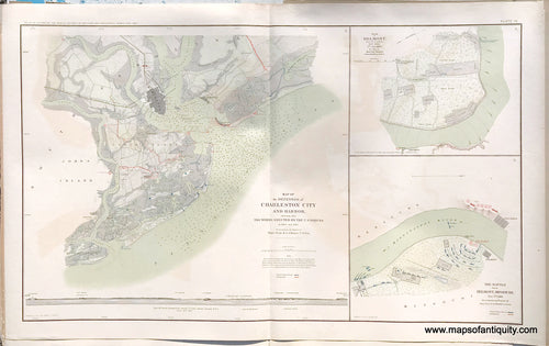 Antique-Lithograph-Print-Plate-4.-Defenses-of-Charleston-City-and-Harbor-1863-and-1864-/-Belmont-January-2nd-1862-/-Battle-near-Belmont-Missouri-November-7th-1861-1891-US-War-Dept.-Civil-War-Civil-War-1800s-19th-century-Maps-of-Antiquity