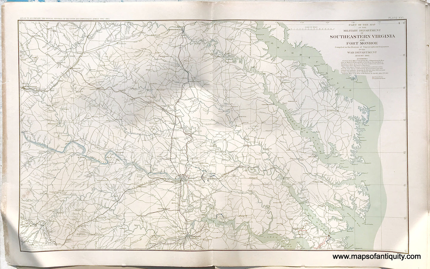 Antique-Lithograph-Print-Plate-16.-Southeastern-Virginia-and-Fort-Monroe-August-1861.-1892-US-War-Dept.-Civil-War-Civil-War-1800s-19th-century-Maps-of-Antiquity