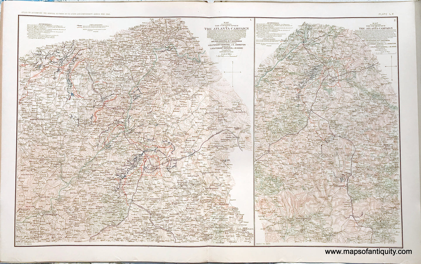 Antique-Lithograph-Print-Plate-60.-Map-Illustrating-the-Fourth-Epoch-of-the-Atlanta-Campaign-/-Map-Illustrating-the-Fifth-Epoch-of-the-Atlanta-Campaign-1893-US-War-Dept.-Civil-War-Civil-War-1800s-19th-century-Maps-of-Antiquity