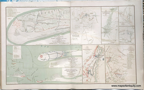 Antique-Lithograph-Print-Plate-63.--Plan-of-Siege-Operations-against-Fort-Morgan-Ala.-Battle-Field-at-Harrisburg-Miss.-Defense-of-Fort-Morgan-August-1864-/-Entrance-of-Mobile-Bay-August-1864-/-Battle-of-Fredericksburg-Va.-December-13-1862-/-Battle-Field-of-Mechanicsville-and-Cold-Harbor-Va.-plus-3-smaller-maps.-1893-US-War-Dept.-Civil-War-Civil-War-1800s-19th-century-Maps-of-Antiquity