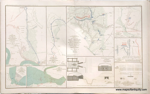 Antique-Lithograph-Print-Plate-68.-Battle-plans-defensive-lines-and-general-plans-of-Fort-Burnham-VA-Five-Forks-VA-Cobb's-Hill-VA-Bentonville-NC-and-Gravelly-Springs-AL.-1893-US-War-Dept.-Civil-War-Civil-War-1800s-19th-century-Maps-of-Antiquity