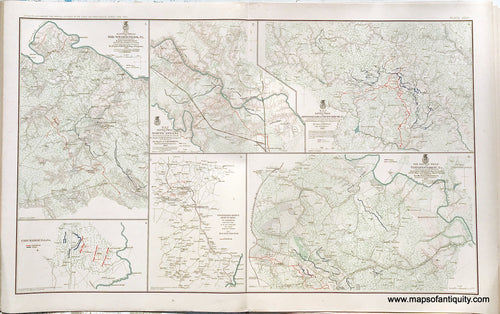 Antique-Lithograph-Print-Plate-96.-Battle-Field-of-The-Wilderness-Va.-1867-/-Battle-Field-of-North-Anna-Va.-1867-/-Battle-Field-of-Spotsylvania-Court-House-Va.-1867-/-Battle-Field-of-Totopotomoy-Va.-1867-plus-2-smaller-maps.-1893-US-War-Dept.-Civil-War-Civil-War-1800s-19th-century-Maps-of-Antiquity