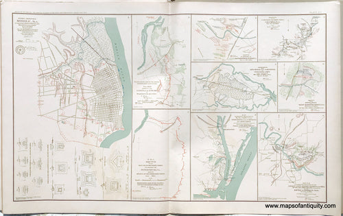 Antique-Lithograph-Print-Plate-105.-Rebel-Defenses-Mobile-Ala.-April-12th-1865-/-plus-8-smaller-maps.-1893-US-War-Dept.-Civil-War-Civil-War-1800s-19th-century-Maps-of-Antiquity